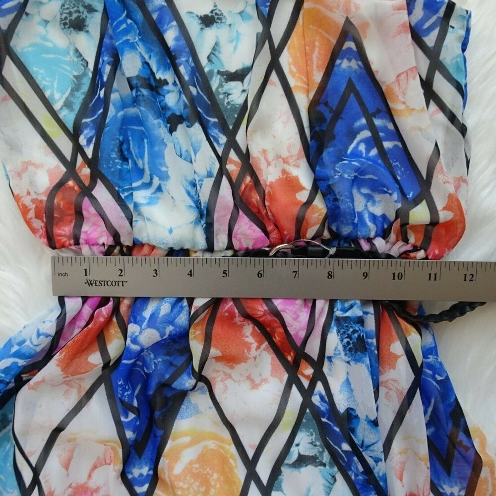 NWT Lily Rose Belted Maxi Dress Halter Neck Sleeveless Floral Boho Geometric XS - Picture 12 of 12